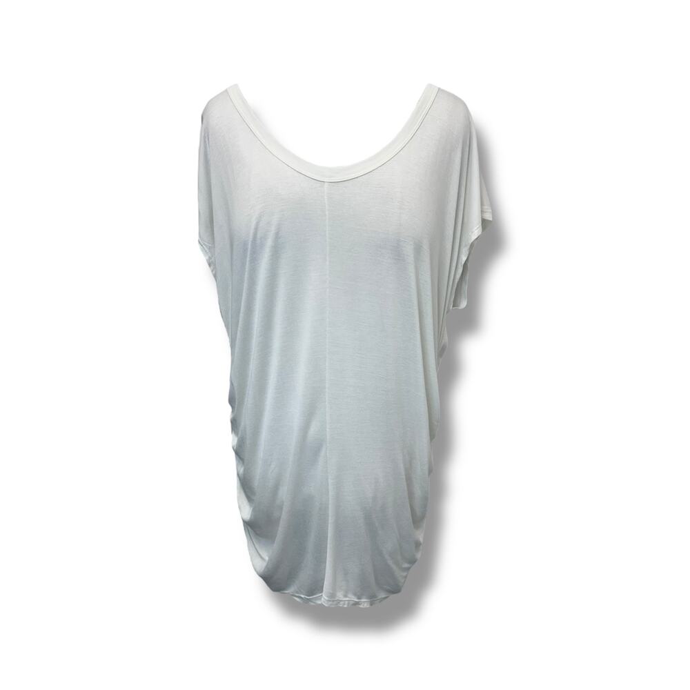 Forgotten Grace Women’s Plus Sleeveless Scoop Neck Ruched Tee Stretch White 3X